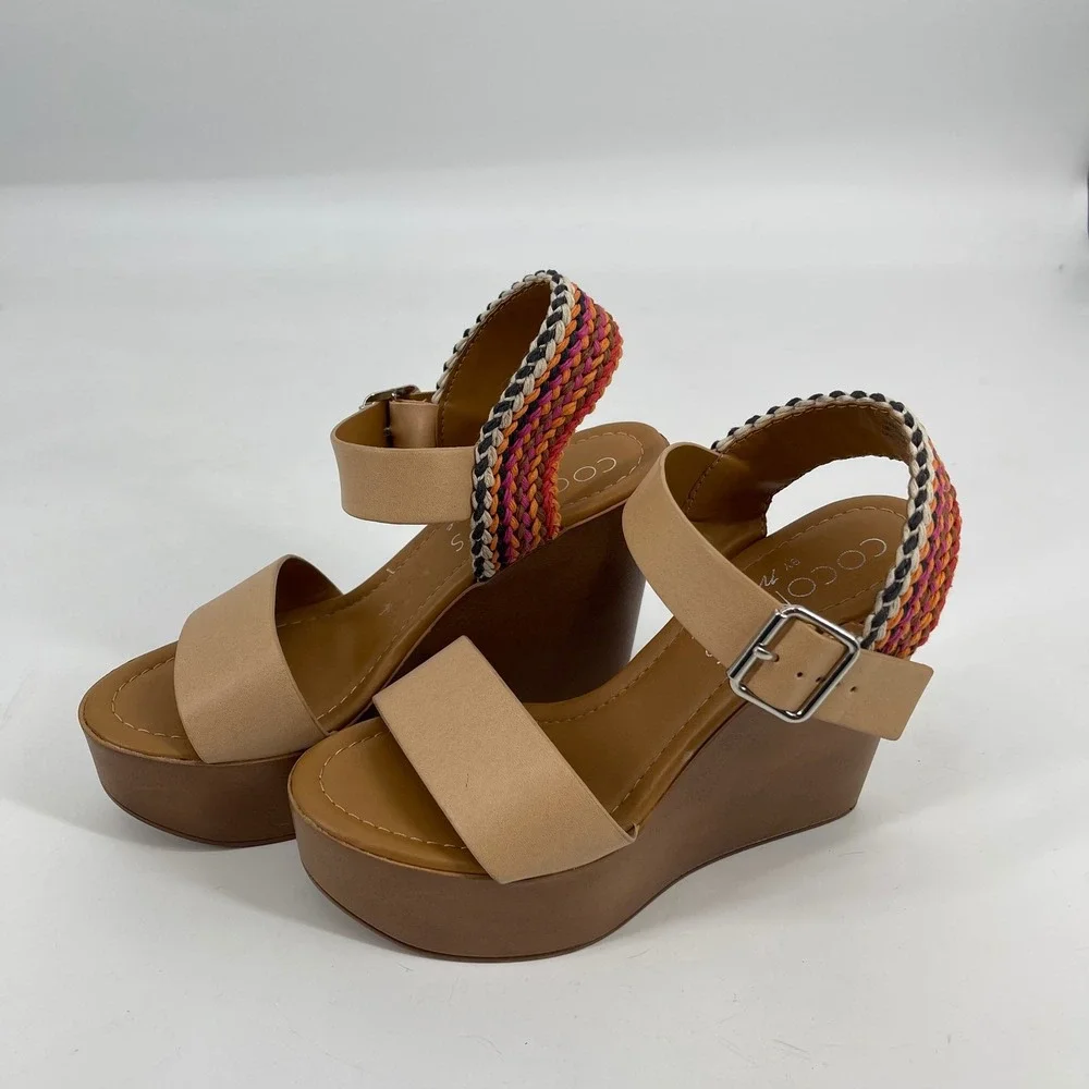 Coconuts by Matisse Womens Tan Weave Ankle Strap‎ Wedge Platform Sandals Size 7M